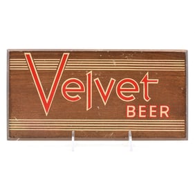 Velvet Beer 1930s Wood Sign ABNER DRURY