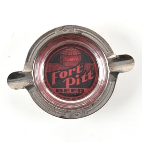 Fort Pitt Beer 1930s Deco Styled Glass Steel Ash Tray