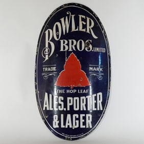 Bowler Bros Ales Porter Lager Pre-Pro Porcelain Corner Sign RARE