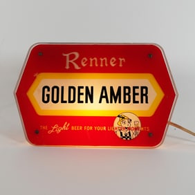 Renner Golden Amber Light Beer Your Lighter Moments Illuminated Sign SCARCE