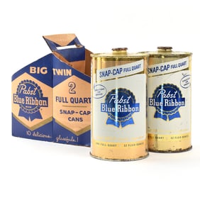 Pabst Blue Ribbon Quart Snap Cap Carton and 2 Cans MILWAUKEE 217-3