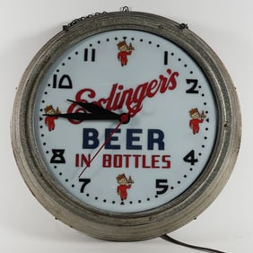 Esslingers Beer In Bottles GILLCO Milk Glass Advertising Clock