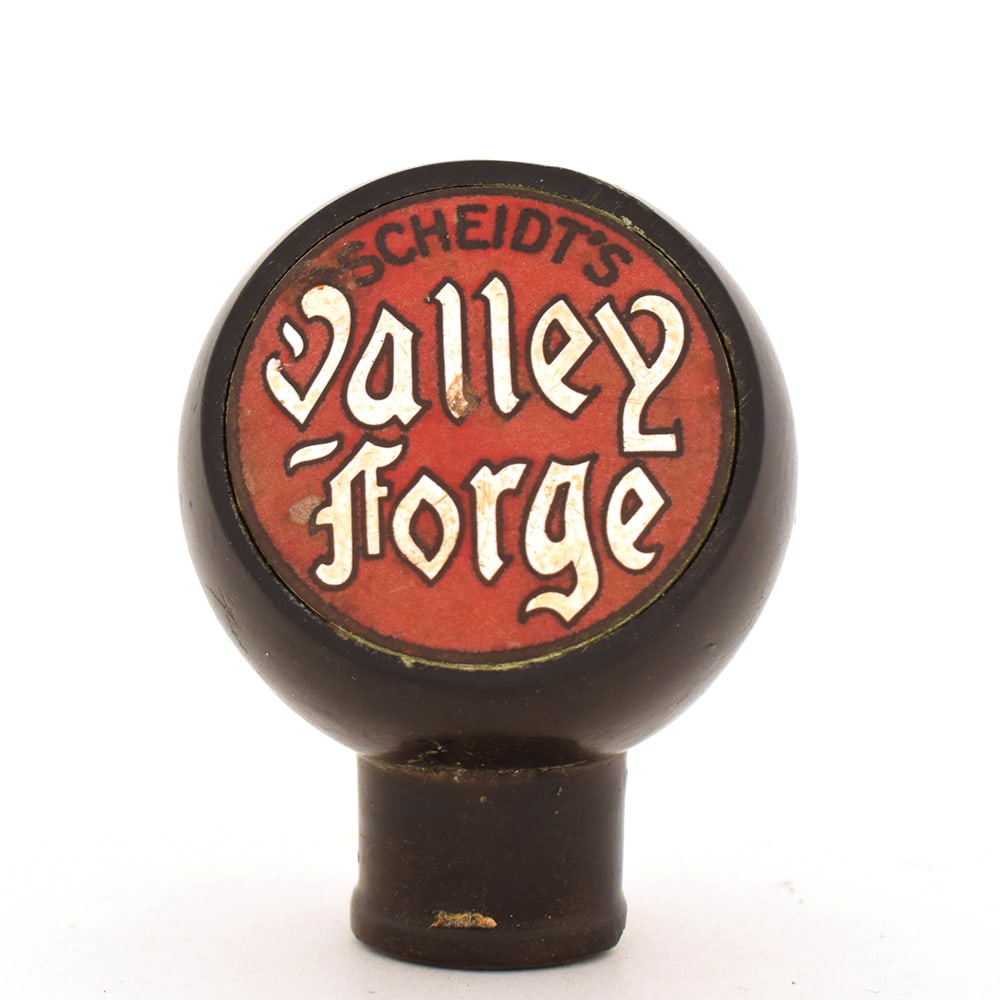 Valley Forge 1930s Enameled Ball Tap Knob: Business Name: Adam Scheidt Brewing Co., Norristown, Pennsylvania Manufacturer/Plant: Unknown Date
