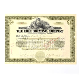 Erie Brewing Co Preferred Stock Certificate 1900 4 SHARES ISSUED