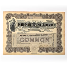 Independent Brewing Co of Pittsburgh Common Stock Certificate Pre-Pro