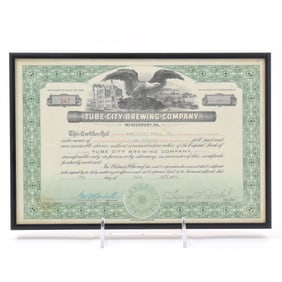 Tube City Brewing Co Capital Stock Certificate 100 SHARES 1952