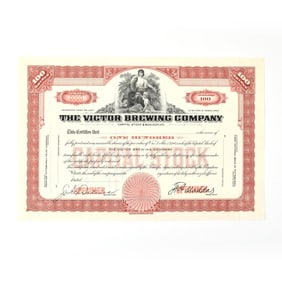 Victor Brewing Co Capital Stock Certificate 100 SHARES MAROON SPECIMEN