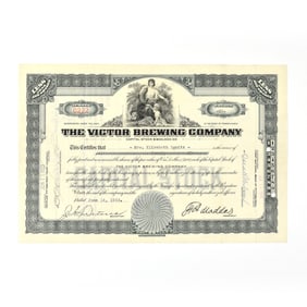 Victor Brewing Co Capital Stock Certificate LESS THAN 100 SHARES BLUE ISSUED