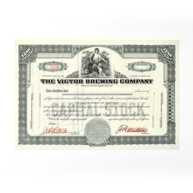 Victor Brewing Co Capital Stock Certificate LESS THAN 100 SHARES BLUE SPECIMEN