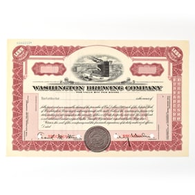 Washington Brewing Co Capital Stock Certificate SPECIMEN