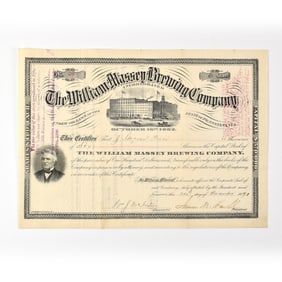 William Massey Brewing Company Capital Stock 6 SHARES 1891