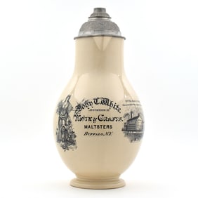 John C White Maltster Large Ceramic Pre-Pro Pewter-Lidded Jug