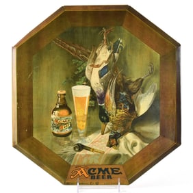 Acme Beer 1930s Tin-Over-Cardboard Sign BIRDS AND STEINIE