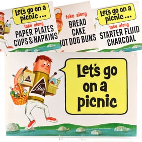 Blatz Beer 1950s 2-Sided Cardboard Signs LETS GO ON A PICNIC SET OF 3