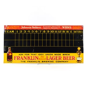 Franklin Lager Beer 1930s Tin Baseball Scoreboard Sign WBNS JOHNNIE NEBLETT
