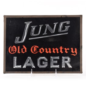 Jung Old Country Lager 1930s Glass Sign RARE