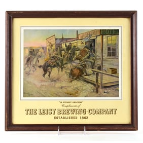 Leisy Brewing 1950s Cardboard Laminate Sign C M RUSSELL ART