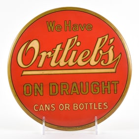 Ortliebs On Draught CANS BOTTLES 1940s TOC Button Sign SCARCE