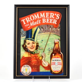 Trommers Malt Beer 1940s Die Cut Paper Sign MAJORETTE FOOTBALL