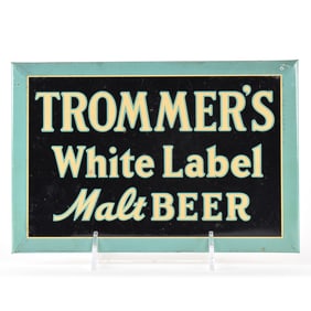 Trommers White Label Malt Beer 1930s Tin-Over-Cardboard Sign