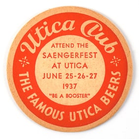 Utica Club Beers 1930s Saengerfest Coaster SCARCE