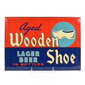 Wooden Shoe Lager Beer 1930s Tin-Over-Cardboard Sign RARE
