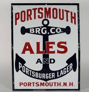 Portsmouth Brewing Portsburger Lager Ales Anchor Pre-Pro Porcelain Sign: Business Name: Portsmouth Brewing. Portsmouth, New Hampshire Manufacturer/Plant: See comments/description