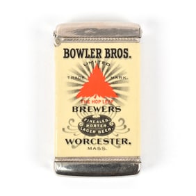 Bowler Bros Pre-Prohibition Match Safe Celluloid Label NEAR MINT