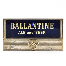 Ballantine Ale and Beer 1950s Metal-Glass Back Bar Sign