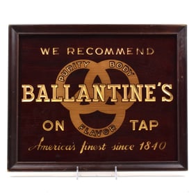 Ballantines On Tap 1930s Reverse-Painted Glass Sign