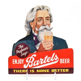 Bartels Beer 1930s Die Cut Cardboard Easel Sign PROFESSOR