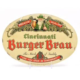 Burger Brau Cincinnati 1940s Embossed Tin Sign