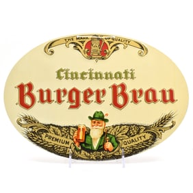 Burger Brau Cincinnati 1940s Embossed Tin Sign