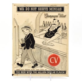 Champagne Velvet 1950s Pressed Composition Sign NO MINORS