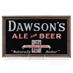 Dawsons Ale and Beer 1940s Reverse-Painted Glass Sign