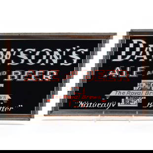 Dawsons Ale and Beer 1940s Reverse-Painted Glass Sign: Business Name: Dawsons Brewery Inc., New Bedford, Massachusetts Manufacturer/Plant: Unknown Date o