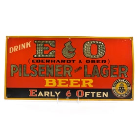 E and O Eberhardt and Ober 1930s Embossed Tin Sign