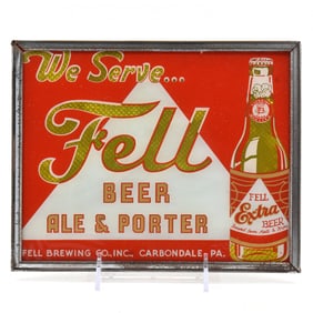 Fell Beer-Ale-Porter 1940s Reverse-Painted Glass Sign