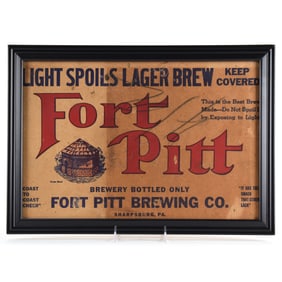 Fort Pitt Beer 1930s Cardboard Sign LIGHT SPOILS