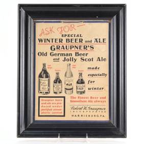 Graupner Jolly Scot and Old German Beer 1930s Cardboard Sign WINTER
