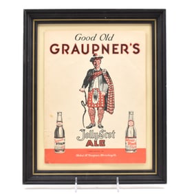 Graupners Jolly Scot Silver Stock X-Tra Fine Ale and Beer 1930s Cardboard Sign