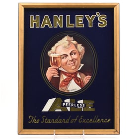 Hanleys Ale 1930s Reverse-Painted Glass Sign CONNOISSEUR WOW