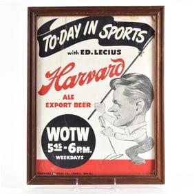 Harvard Ale-Beer 1940s Cardboard Sign WOTW SPORTS RADIO