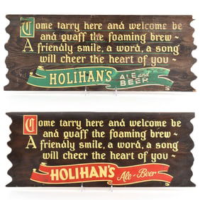 Holihans Die Cut Wooden Sign Pair EXCELLENT