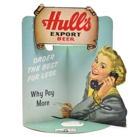 Hulls Export Beer 1940s Die Cut Cardboard Sign
