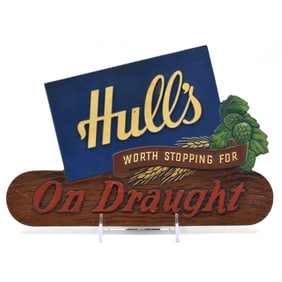 Hulls On Draught 1940s Pressed Composition Sign