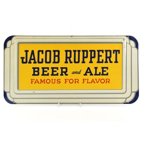 Jacob Ruppert Ber and Ale 1930s Embossed Tin Sign