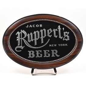 Jacob Rupperts New York Beer 1930s Reverse-Painted Glass Easel Sign