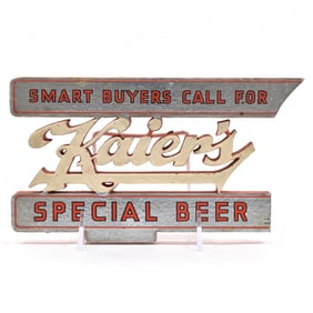 Kaier's Special Beer 1930s Die Cut Paper Laminate Sign