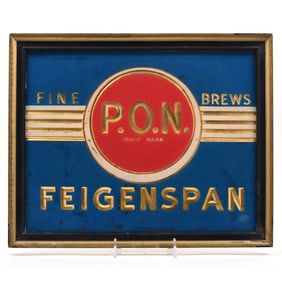 PON Feigenspan FINE BREWS 1930s Reverse-Painted Glass Sign